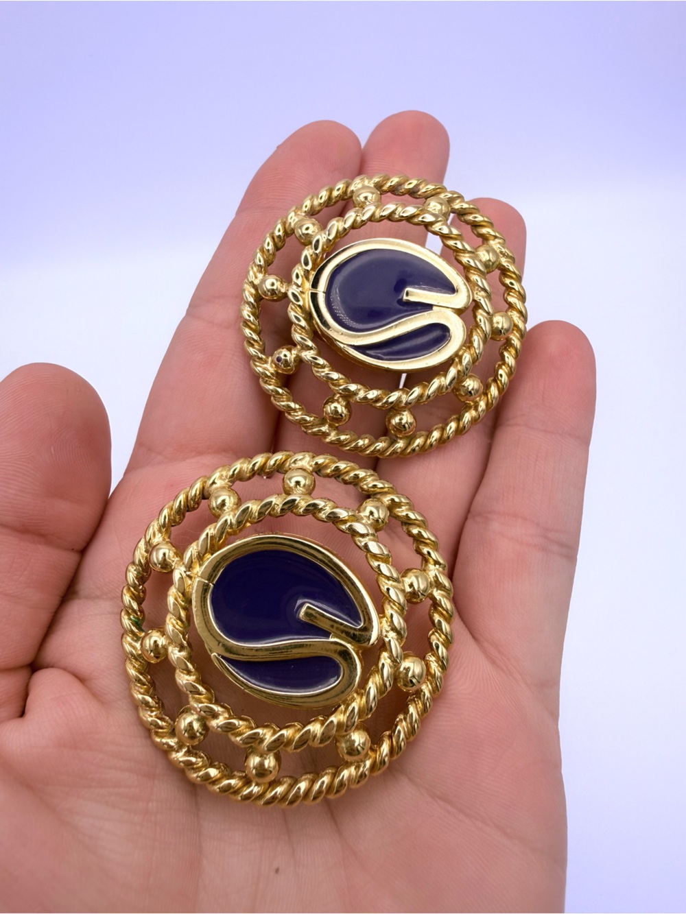 Vintage St. John Gold Tone Purple Rope Clip-On Earrings | Statement Designer